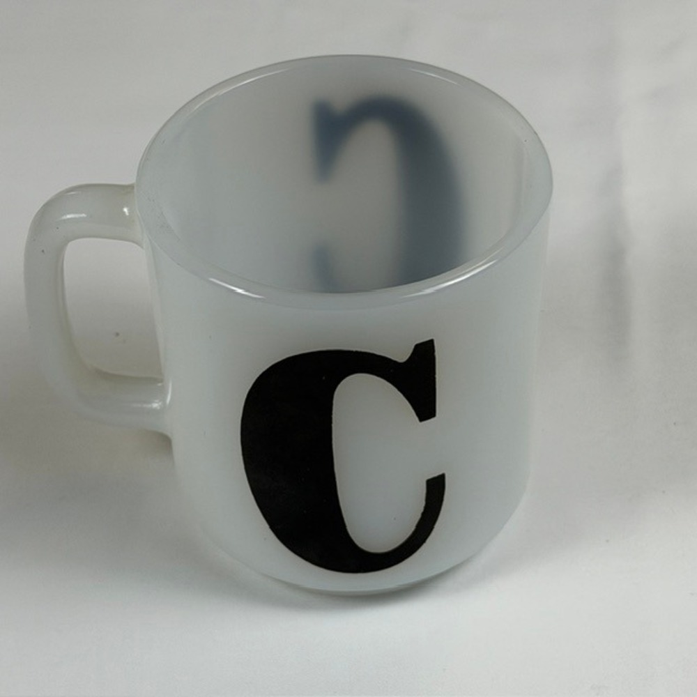 Vintage Glasbake Milk Glass Letter C Coffee Mug White Heat Resistant Alphabet 79